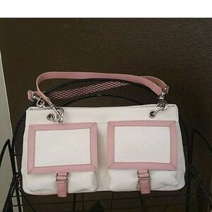 MAXX New York Women girls handbag white with pink leather trim
